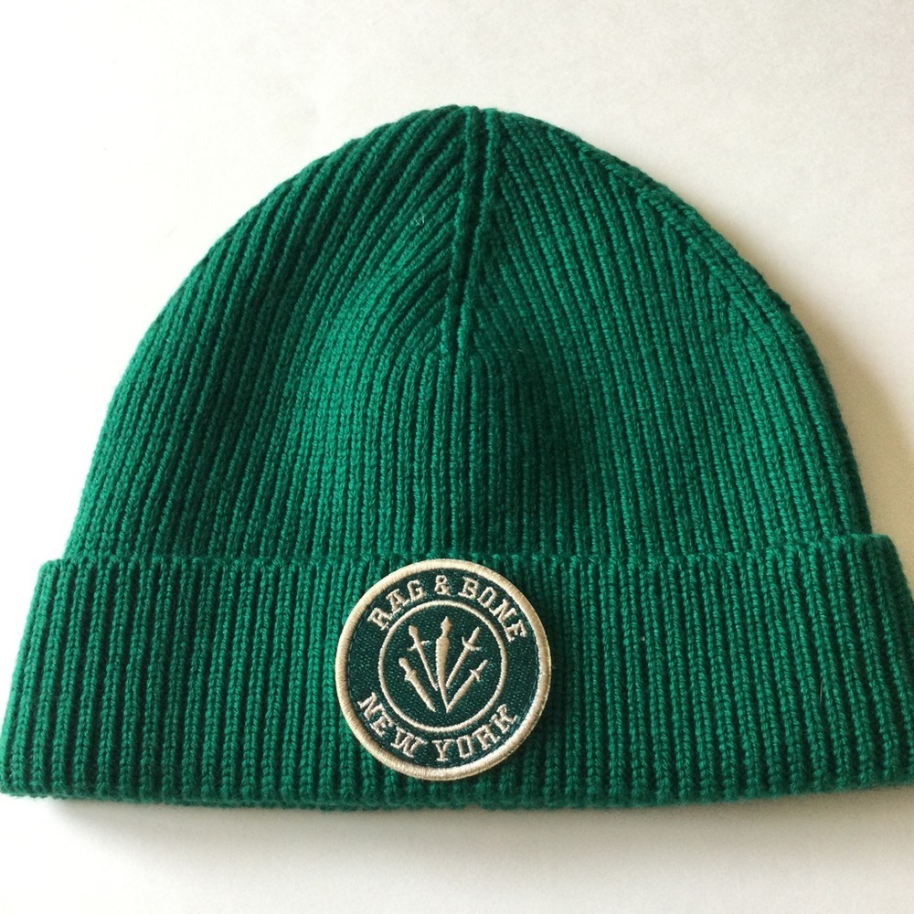 RAG AND BONE CHARLIE DAGGER BEANIE GREEN OS UNISEX NWT